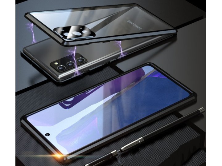 Магнитный чехол бампер mypads «vetro magnete» из закаленного стекла и металла для samsung galaxy note 20 (sm-n..