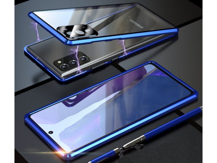 Магнитный чехол бампер mypads «vetro magnete» из закаленного стекла и металла для samsung galaxy note 20 (sm-n..