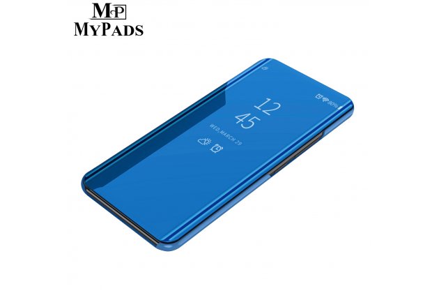 Чехол-книжка mypads для samsung galaxy m31 sm-m315 (2020 с дизайном clear view cover с полупрозрачной пластиковой крышкой с зеркальной поверхностью синий
