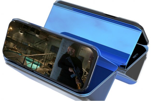 Чехол-книжка mypads для samsung galaxy m31 sm-m315 (2020 с дизайном clear view cover с полупрозрачной пластиковой крышкой с зеркальной поверхностью синий