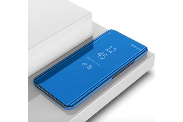 Чехол-книжка mypads для samsung galaxy m31 sm-m315 (2020 с дизайном clear view cover с полупрозрачной пластиковой крышкой с зеркальной поверхностью синий