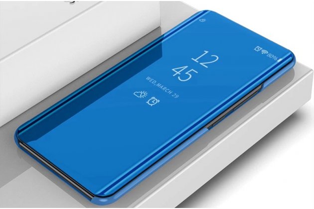 Чехол-книжка mypads для samsung galaxy m31 sm-m315 (2020 с дизайном clear view cover с полупрозрачной пластиковой крышкой с зеркальной поверхностью синий